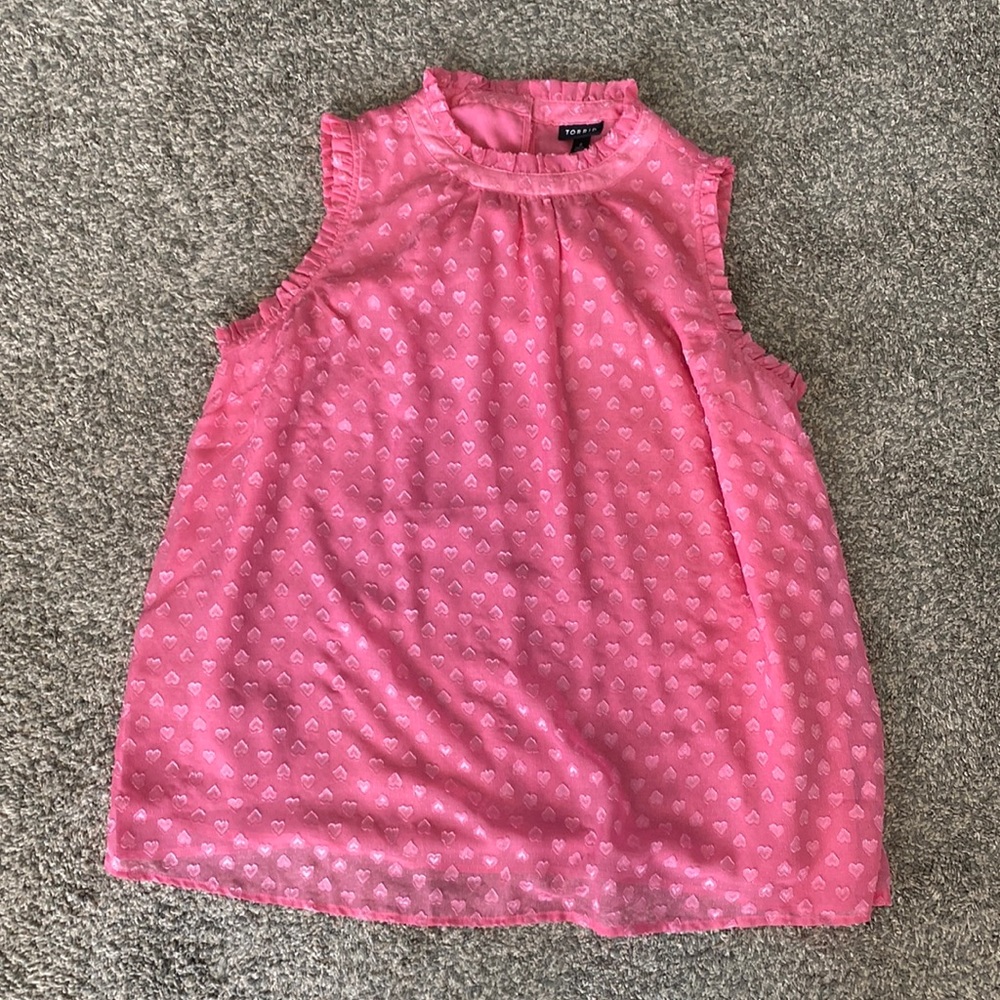 Torrid Sleeveless Blouse, Pink Hearts, Size Plus 0